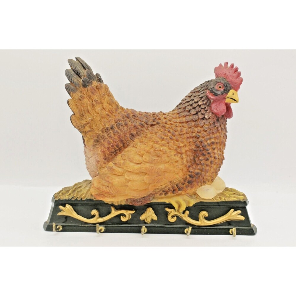 Kitchen Towel Rack Hen on Nest with Eggs Red Leghorn Chicken 5 Hooks Vintage